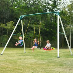 700lb Heavy Duty 9.5ft Tall Frame Kids Adult Swing Set Metal Playset w/ 3 Swings