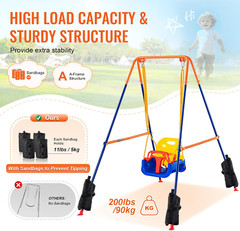 3-in-1 Toddler Swing Set, Foldable Metal Stand for Indoor/Outdoor Fun