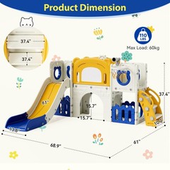 10-in-1 Kid Climber Slide,Toddler Slide Set with Drawing Board & Basketball Hoop