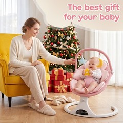 Electric Baby Swing Remote Control 5 Speeds Detachable Seat Pink 0-6M