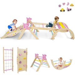 Triangle Set Wooden Montessori Climbing Set w/Arch Ramp Climbing Rope & Ladder