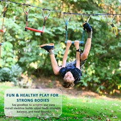 Ninja Warrior Obstacle Course for Kids – 2*56FT Slackline Kit with 8 Obstacle…