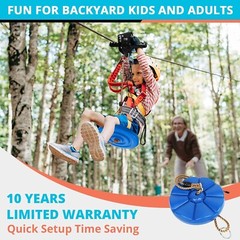 Zip Line Kit for Kids & Adults Up to 450Lbs 120 Ft Quick Setup Zipline Fun Brake