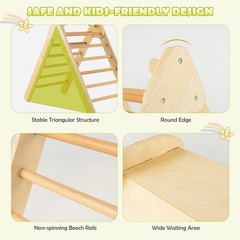 2-in-1 Wooden Climbing Triangle Set Triangle Climber w/ Ramp Natural