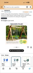 DECORLIFE Toddler High Back Full Bucket Swing Seat, Green (Ages 1-4)