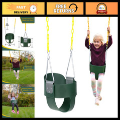 Heavy-Duty High Back Full Bucket Toddler Swing Seat with Coated Chains – Green A