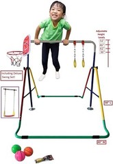 4-in-1 Kids Jungle Gym: Monkey Bar, Swing Set, Trapeze Rings, Basketball Net