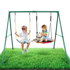 440lb Metal Swing Set Kids Adult Backyard Playset with 2 Swings Heavy Duty Frame