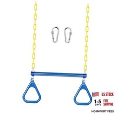 Trapeze Bar Swing Set Gym Rings 47″ Heavy Duty Chain Swing Set 17″ Blue