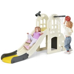 6-in-1 Slide Playset Toddler Climber Indoor Outdoor Gift Kids w/Basketball Hoop