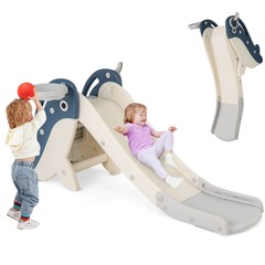 4-in-1 Toddler Slide Playground w/ Basketball Hoop Ball Ring Toss Climbing
