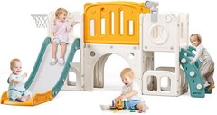 8 in1 Toddler Slide Kids Climber Slide with Storage Space Outdoor Playset Orange
