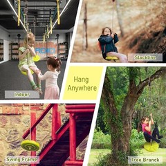 Columpio de árbol redondo para niños, soporta 100 kg (220 lb), amarillo