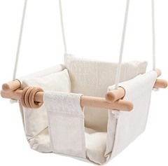MLIAN Natural Wood and Canvas Baby Swing & Seat Chair for ages 6-36 Months