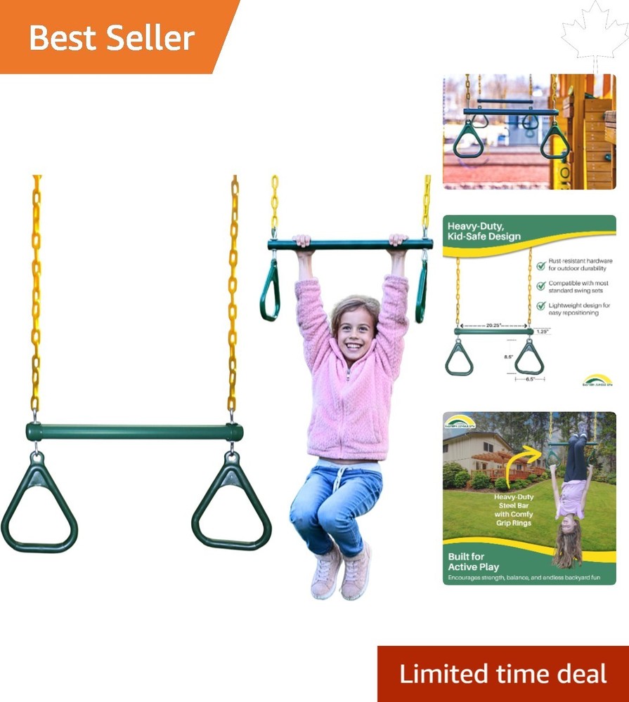 20-Inch Trapeze Bar and Gymnastic Ring Combo – Safe Outdoor Play Equipment