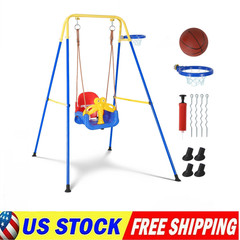 Toddler Swing Set w/ Basketball Hoop Safety Belt Backyard Indoor/Outdoor Play