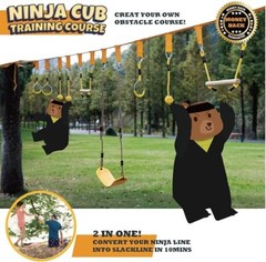 Ninja Warrior Monkey Bar Kit 50FT Kids Slackline Obstacle Course w/ 1 Tree Swing