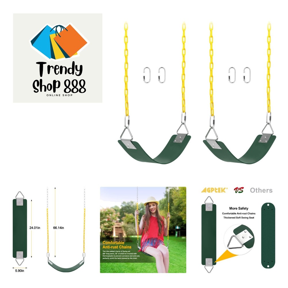 Swing Sets, Seat with 66 Inch Anti-Rust Chains Thermoplastic Coated, Support …