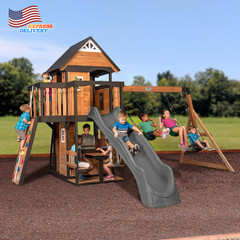 Canyon Creek Cedar Wood Swing Set with Wave Slide, Clubhouse, Play Kitchen, Picn