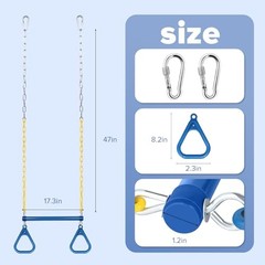 Trapeze Bar Swing Set Gym Rings 47″ Heavy Duty Chain Swing Set 17″ Blue