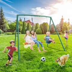 440lb Metal Swing Set Kids Adult Backyard Playset with 2 Swings Heavy Duty Frame