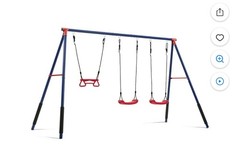 Outdoor Swing Set Powder-Coated Steel Frame, Molded Seats, Weather-Proof Rope