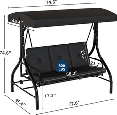 3-Seat Outdoor Porch Swing with Adjustable Canopy, Patio Swing Chair with Stand,
