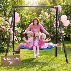 Hapfan 500lb 6.5ft Heavy Duty Metal Swing Set for Backyard with 50″ Saucer Swing