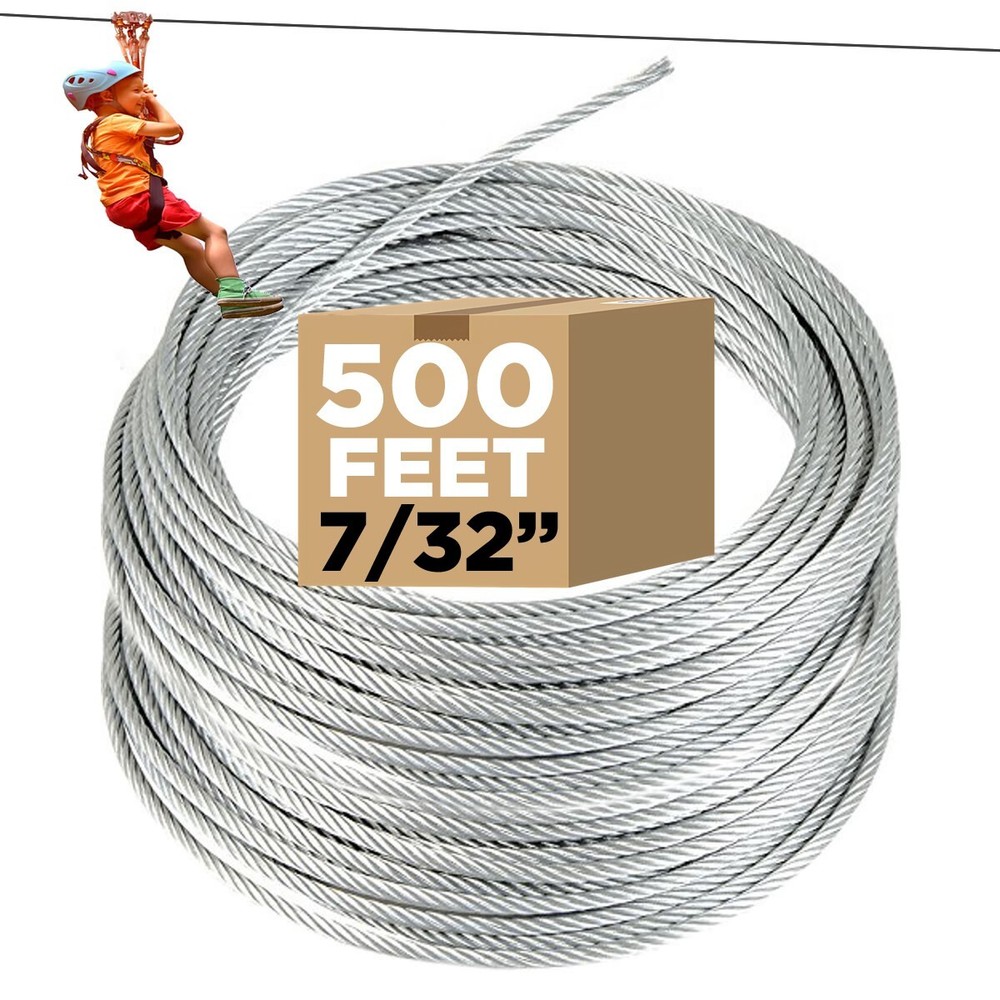 500 FT Zip Line Cable, 7/32″ Galvanized Zipline Wire for Kids and Adults