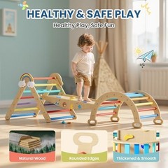 10-in-1 Toddler Climbing Triangle Set, Montessori Indoor Play Structure with Arc