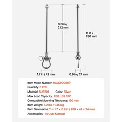 Stainless Swing Hangers 6-Pack, 850lb Load, Needle Bearing, for Hammocks & Bags