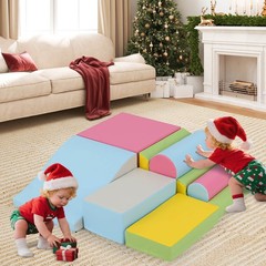 7 Pcs Toddler Climbing Blocks w/Hook Loop Fasteners Waterproof PU Leather Cover