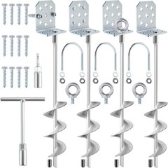 Swing Set Anchors 20″ – Heavy Duty Ground Anchors Screw in with L-Brackets & Dri