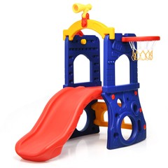 Costway 6-in-1 Freestanding Kids Slide w/ Basketball Hoop Play Climber Slide Set