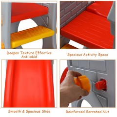 2-Step Children Castle Slide Play Slide with Basketball Hoop and Telescope Toy