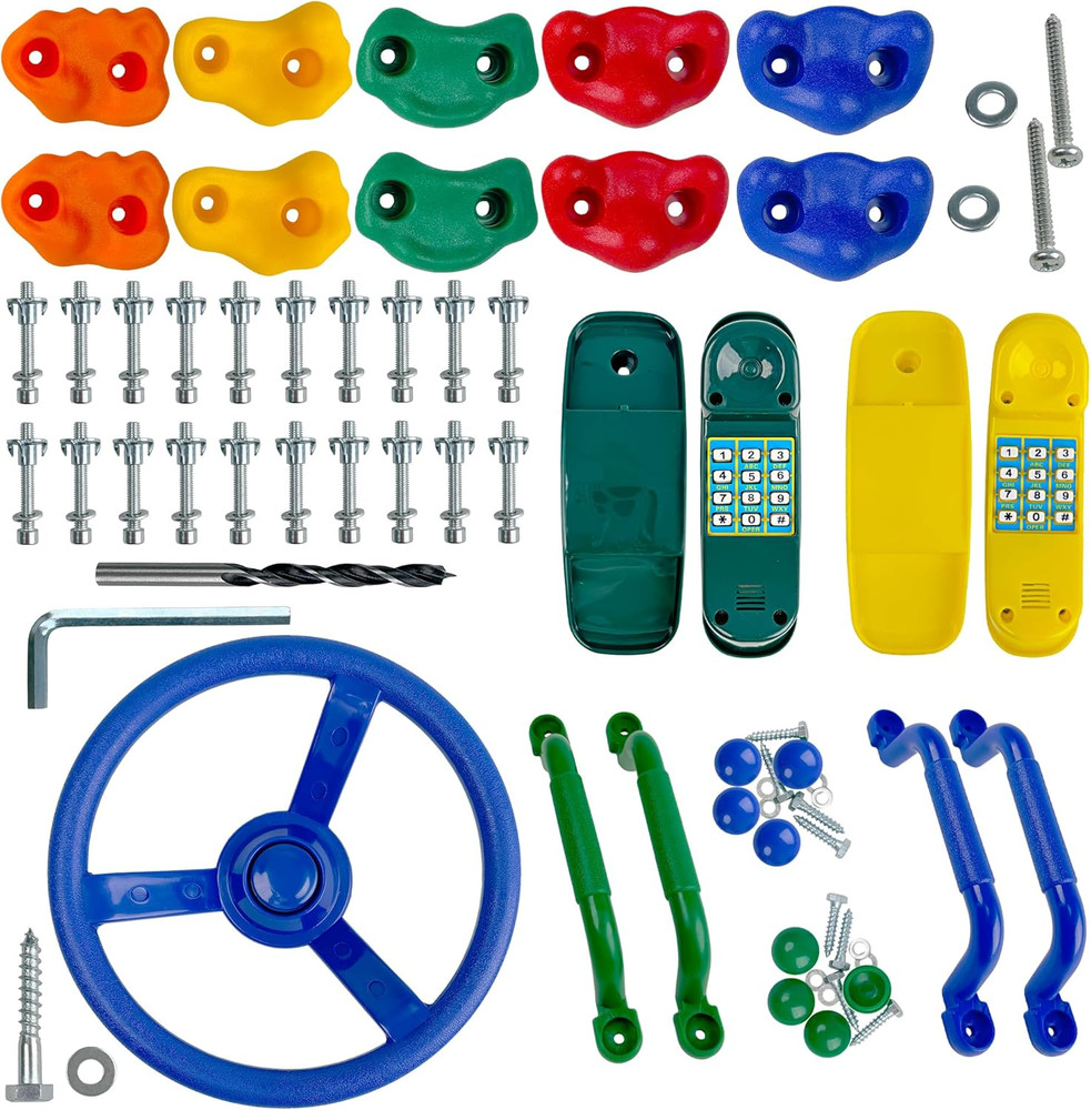 17 Pack Playground Accessories for Kids – 10Pc Colourful Rock Climbing Holds, 4P