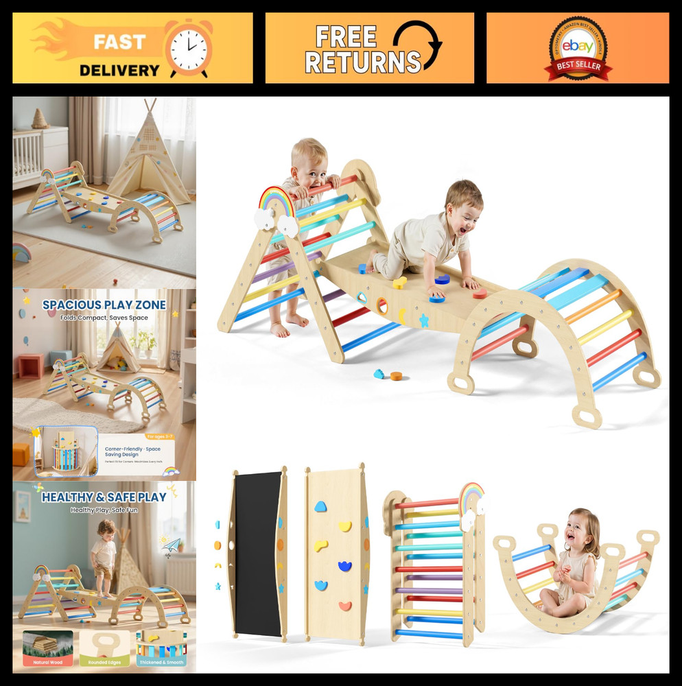 10-in-1 Toddler Climbing Triangle Set, Montessori Indoor Play Structure with Arc