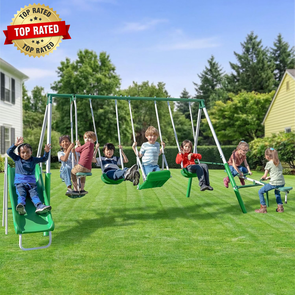 Park Metal Swing Set for Ages 3-8, 2 Swings, Standing Swing, Roman Glider, Teete