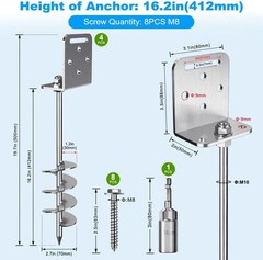 18” Heavy Duty Ground Anchors 10mm Solid Steel with L Bracket, for Trampoline M