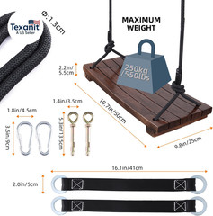 Wood Swing Seat, Carbonized Hanging Wood Tree Swing 19.7 X9.8 X1.0 Inch for Adul