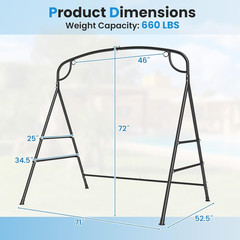 Metal Swing Frame, Porch Swing Stand with Extra Side Bars, 3-Ring Design, Heavy