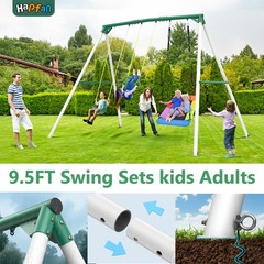 Hapfan 700lbs 9.5FT Heavy Duty Metal Swing Sets with 2 Belt Swings & Trapeze Bar