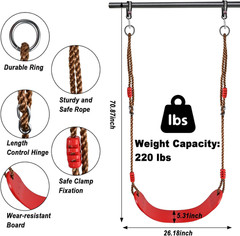 3Pcs Kids Outdoor Swing Set with Adjustable Ropes, Disc & Ring Hangers, Trapeze