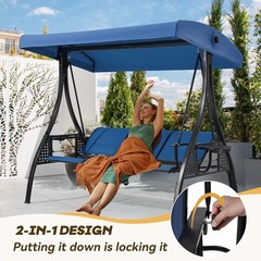 3 Seat Patio Swing Outdoor Swing with Textilene Backrest & 2 Cup Holders with