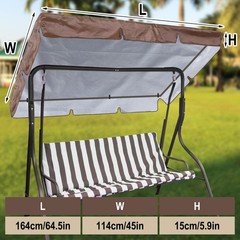 Lighted Patio Swing Canopy Top Waterproof Porch Swing Canopy Cover 2-3 Seat S…