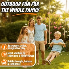 Adjustable Wooden Trapeze Swing Bar for Kids – 18″ Monkey Bars & Rings – Ninja W