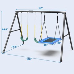 600lbs 3 Seat Metal Swing Set with Platform Swing Seat Heavy Duty A-Frame Stand
