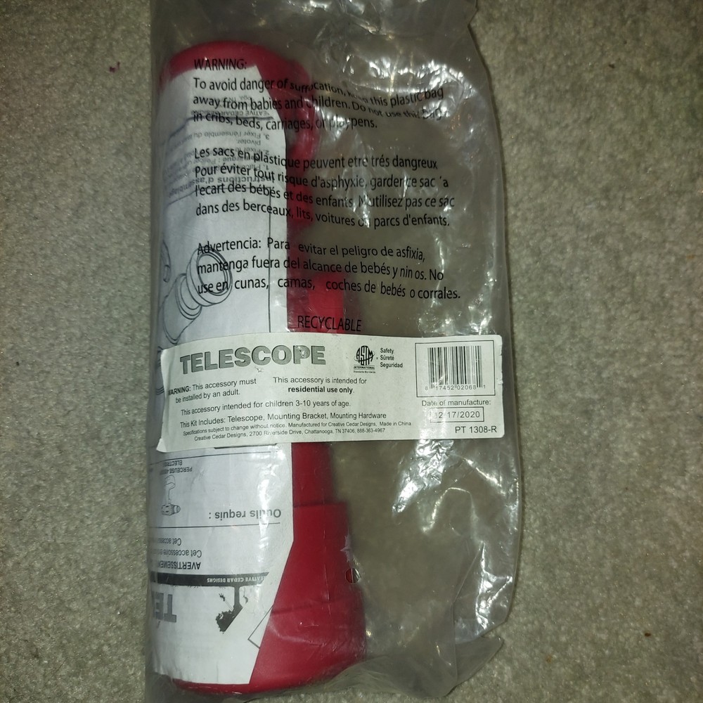 Creative Cedar Designs Plastic Playset Playground Telescope, Red, New, Sealed