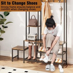 Espelism Hall Tree with Shoe Storage Bench Coat Rack with 7 Hooks Interchange…