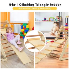 HONEY JOY Triangle Climber with Ramp, 2-in-1 Indoor Toddler Climbing Triangle Se